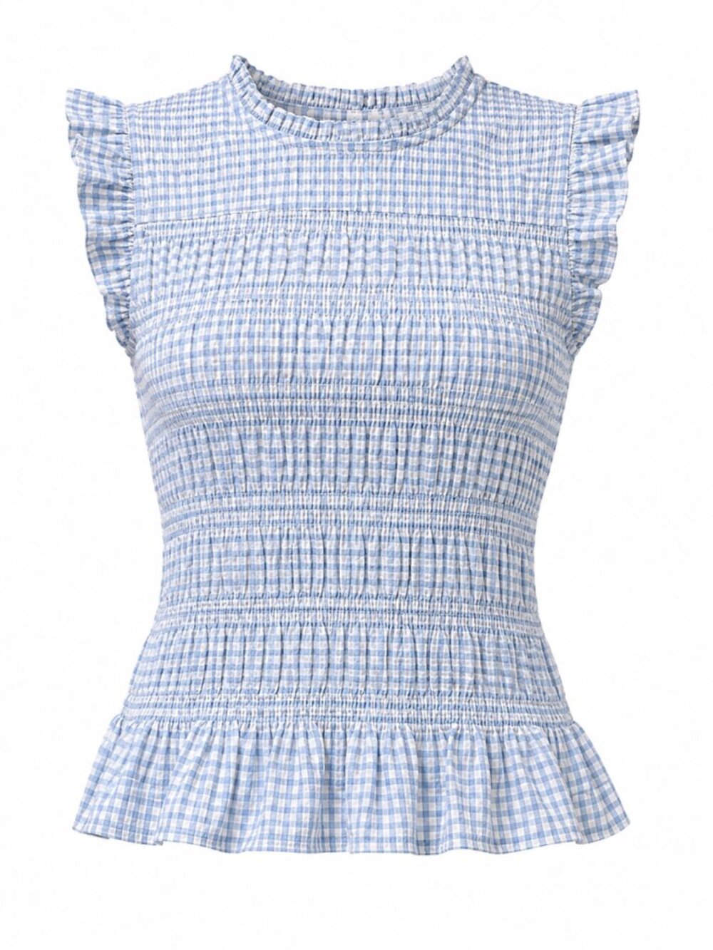 NWT Zara Blue Gingham Smocked Ruffle Peplum Top Women’s S